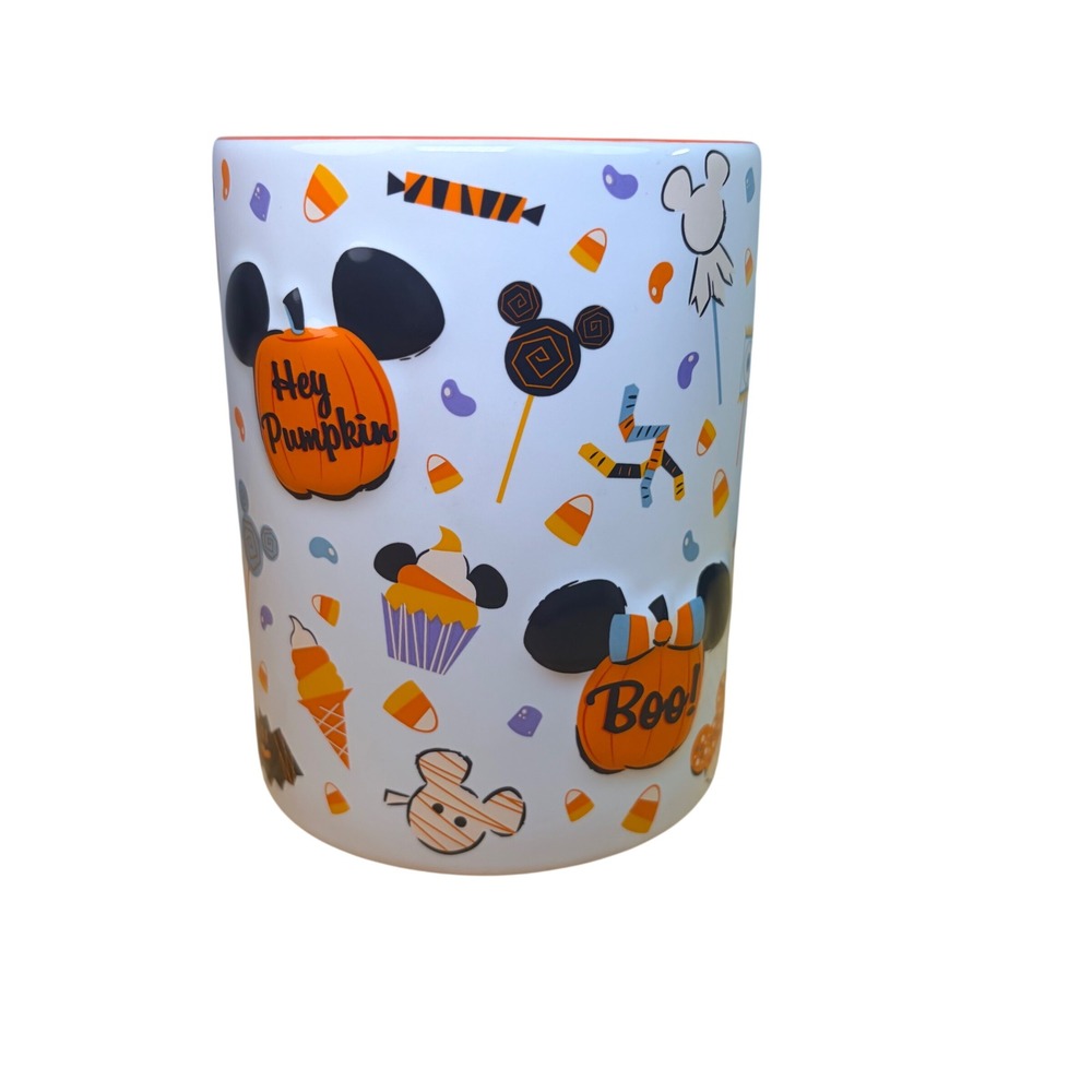 Disney Halloween Mickey Mouse Treat Mug White Orange Hey Pumpkin Boo Cup Large